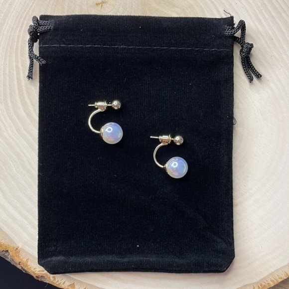 COPY - 18k Gold Plated and Irridescent Bead Earrings - Picture 6 of 8